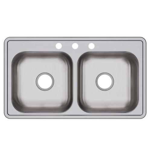 Dayton® Double Bowl Kitchen Sink, Top Mount, ADA, 33 x 19 in, 6-5/16 in Bowl Depth, 3-Hole, 22 ga Satin Steel, Stainless - snfrfeuvip2bt2fvnrsr_x500.jpg