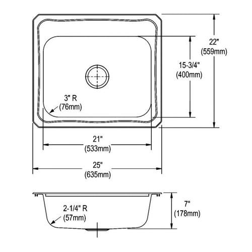 Celebrity Single Bowl Kitchen Sink, Top Mount, 25 x 22 in, 6-3/4 in Bowl Depth, 4-Hole, 20 ga Brushed Satin Steel, Stainless - tfzoo1kd2pdtdw6klri3_x500.jpg