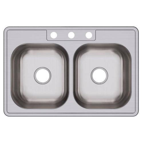 Dayton® Double Bowl Kitchen Sink, Top Mount, 33 x 22 in, 7-7/8 in Bowl Depth, 3-Hole, 20 ga Elite Satin Steel, Stainless - tn8n5cskqa1tpzajwnij_x500.jpg