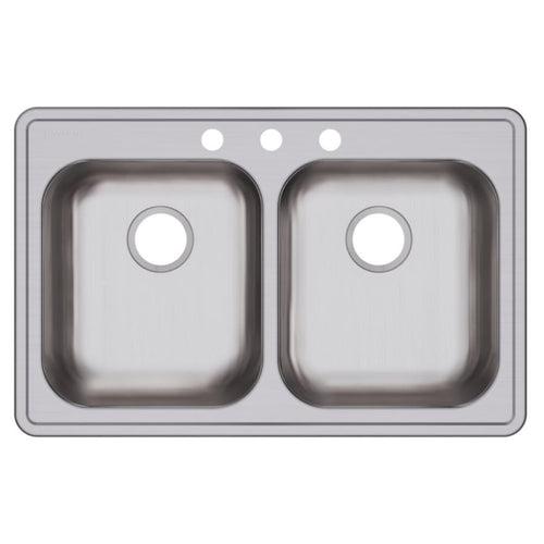 Dayton® Double Bowl Kitchen Sink, Top Mount, ADA, 33 x 21-1/4 in, 5-1/4 in Bowl Depth, 3-Hole, 22 ga Brushed Satin Steel, Stainless - u8vtemjfev62evt7rpgf_x500.jpg