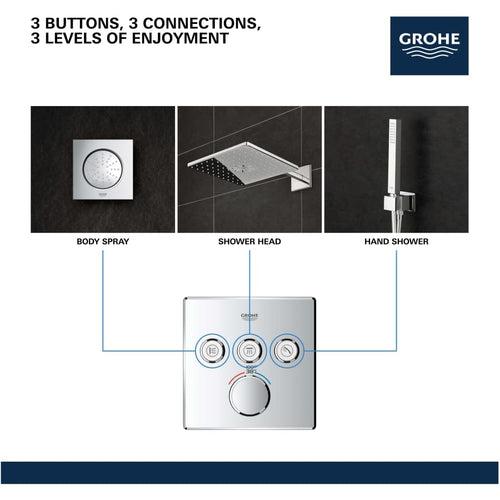 Grohtherm Three Function Thermostatic Valve Trim Only with Four Knob / Push Button Handles, Integrated Diverter, and Volume Control - Less Rough In - ubusj7zdsthczhy0wth2_x500.jpg