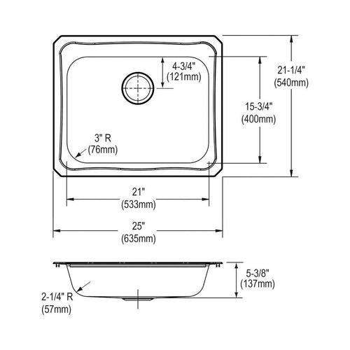 Celebrity Single Bowl Kitchen Sink, Top Mount, ADA, 25 x 21-1/4 in, 5-1/4 in Bowl Depth, 20 ga Brushed Satin Steel, Stainless - uhhx1jfuj9y0rfcrc1gp_x500.jpg