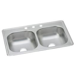 Dayton® Double Bowl Kitchen Sink, Top Mount, ADA, 33 x 19 in, 6-5/16 in Bowl Depth, 3-Hole, 22 ga Satin Steel, Stainless - ujf2sj4dqjpvws5a7by2_800x500@2x.jpg