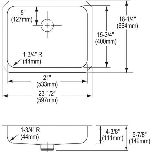 Lustertone™ Classic Single Bowl Kitchen Sink, Under Mount, ADA, 23-1/2 x 18-1/4 in, 4-3/8 in Bowl Depth, 18 ga Lustrous Satin Steel, Stainless - ulou23eu1rbohp04h9ca_x500.jpg