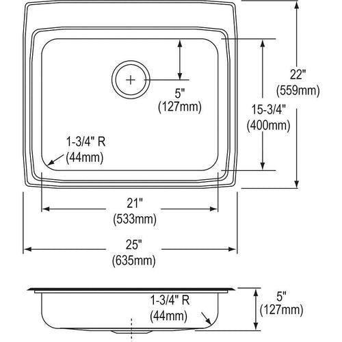 CuVerro Single Bowl Kitchen Sink, Top Mount, ADA, 25 x 22 in, 4-5/8 in Bowl Depth, 4-Hole, 18 ga Lustrous Satin Steel, Stainless - ura3drgnrvu0knu5wrbi_x500.jpg