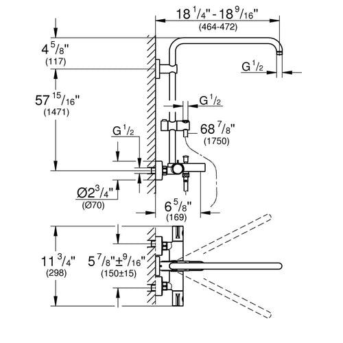 Euphoria Double Handle Thermostatic Shower System 57-15/16" Center to Center With Tub Filler - Less Shower Head and Handshower - vw2j9bjgfhlvwxymrhd9_x500.jpg