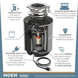 GX 1/2 HP Continuous Garbage Disposal with SoundSHIELD Technology, Vortex Motor and Power cord included. - w4judbfbi44lnlgrxprr_x500.jpg