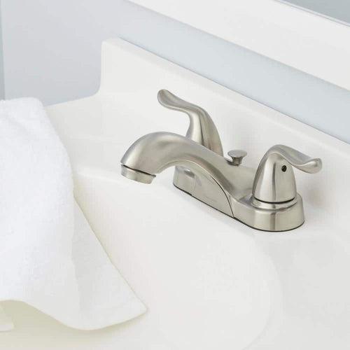 Glacier Bay Constructor 4 in. Centerset 2-Handle Low-Arc Bathroom Faucet in Brushed Nickel - w7w98crk5ejenklkm4b0_x500.jpg