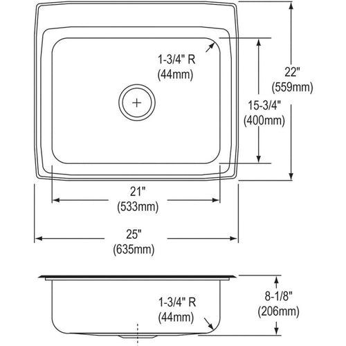 Lustertone™ Classic Single Bowl Kitchen Sink, Top Mount, 25 x 22 in, 7-3/4 in Bowl Depth, 3-Hole, 18 ga Lustrous Satin Steel, Stainless - wbmeuotjjffbrx8kfrnx_x500.jpg