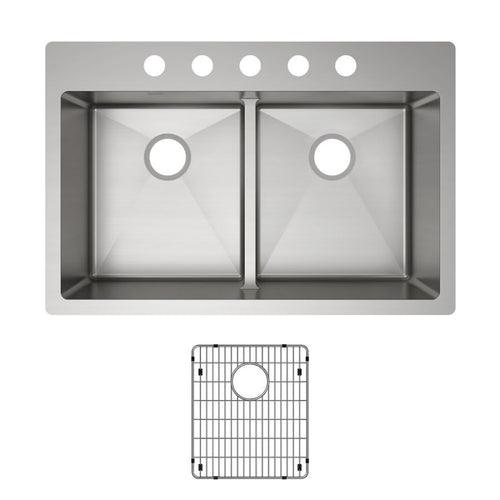 Crosstown® Double Bowl Kitchen Sink, Top/Under Mount, 33 x 22 in, 9 in Bowl Depth, 5-Hole, 18 ga Polished Satin Steel, Stainless - xfugwzcwzfragm2m8qqi_x500.jpg