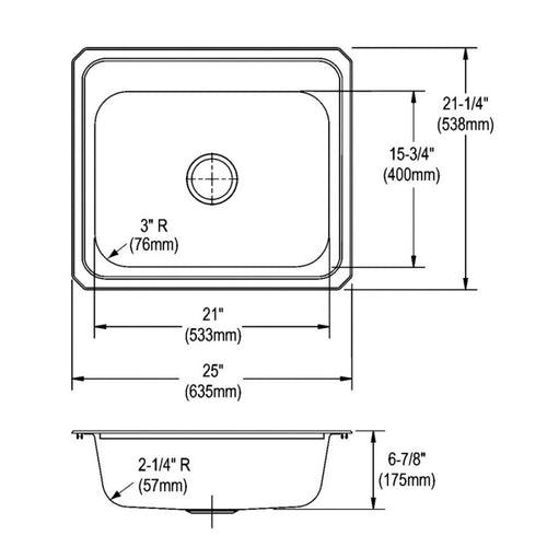 Celebrity Single Bowl Kitchen Sink, Top Mount, 25 x 21-1/4 in, 6-3/4 in Bowl Depth, 1-Hole, 20 ga Brushed Satin Steel, Stainless - xk5t7oow9zxroc9bzhyo_x500.jpg