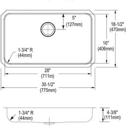 Lustertone™ Classic Single Bowl Kitchen Sink, Under Mount, ADA, 30-1/2 x 18-1/2 in, 4-3/8 in Bowl Depth, 18 ga Lustrous Satin Steel, Stainless - xsmunekywypoaiuweehc_x500.jpg