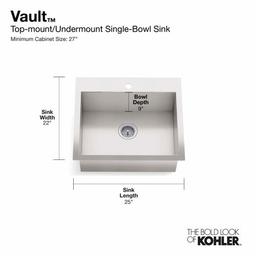 Vault 25" Single Basin Top-Mount/Under-Mount 18-Gauge Stainless Steel Kitchen Sink with SilentShield - y5v3iowmaedaoua4gkvh_x500.jpg