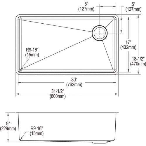 Crosstown® Single Bowl Kitchen Sink, Under Mount, 31-1/2 x 18-1/2 in, 9 in Bowl Depth, 18 ga Polished Satin Steel, Stainless - ygzdmcaitwrea1frfspt_x500.jpg