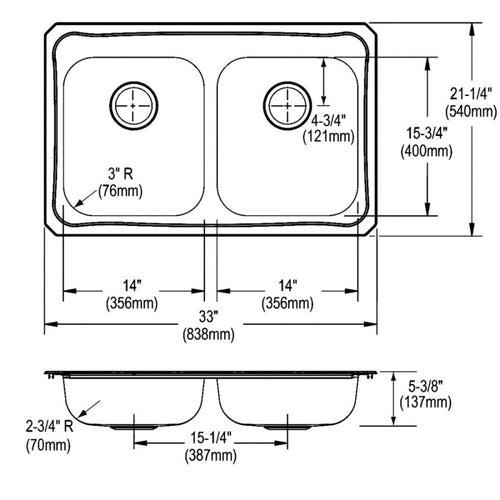 Celebrity Double Bowl Kitchen Sink, Top Mount, ADA, 33 x 21-1/4 in, 5-1/4 in Bowl Depth, 3-Hole, 20 ga Brushed Satin Steel, Stainless - yy7mtiq79x6rfunlyhcq_x500.jpg