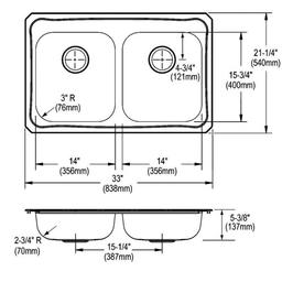 Celebrity Double Bowl Kitchen Sink, Top Mount, ADA, 33 x 21-1/4 in, 5-1/4 in Bowl Depth, 3-Hole, 20 ga Brushed Satin Steel, Stainless - yy7mtiq79x6rfunlyhcq_x500.jpg