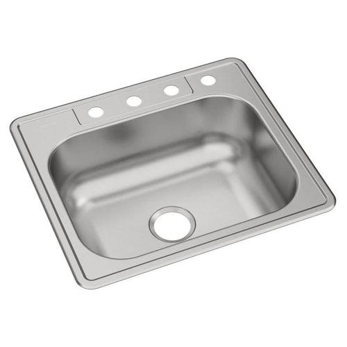 Dayton® Single Bowl Kitchen Sink, Top Mount, 25 x 22 in, 8 in Bowl Depth, 4-Hole, 20 ga Elite Satin Steel, Stainless - zqtaypze5szpozf9xred_x500.jpg