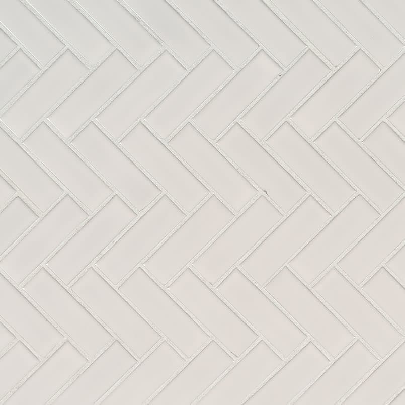 White Glossy Herringbone Mosaic
