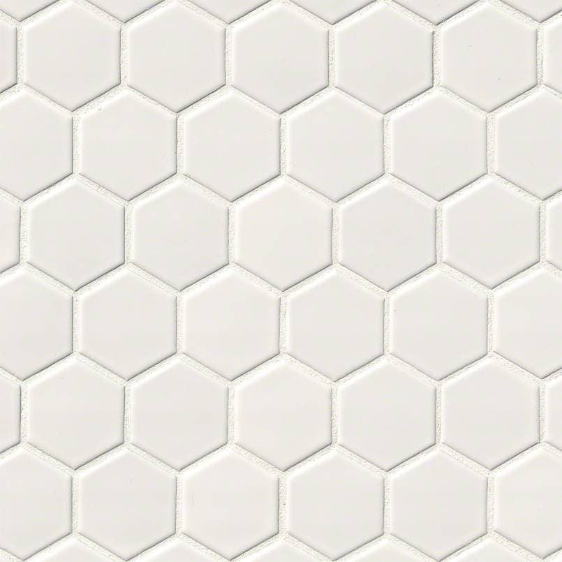 White Glossy 2” Hexagon Mosaic Tile