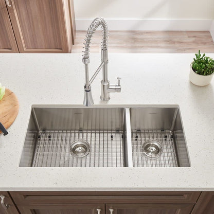 Pekoe 35" Double Basin Stainless Steel Kitchen Sink for Undermount Installations - Drains Included
