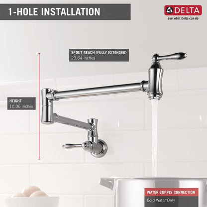 Traditional Wall Mounted Pot Filler with Dual Swing Joints and 24" Extension - Includes Lifetime Warranty
